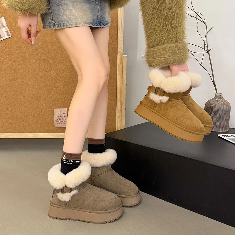 雪地靴女厚底2025新款加绒加厚冬季鞋子保暖棉鞋皮毛一体女鞋防滑