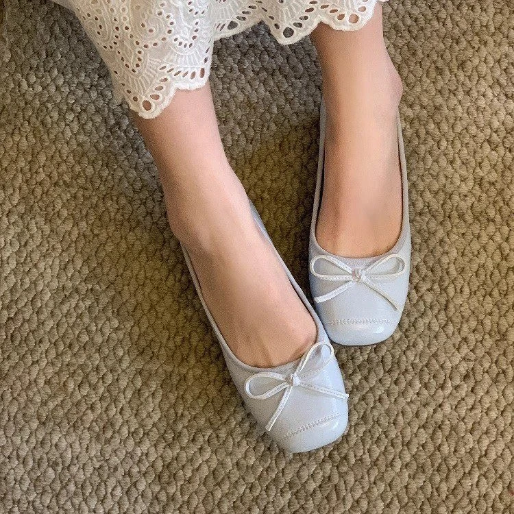 蝴蝶结一蹬女鞋内银色小单鞋女鞋子春秋2025夏日法式蝴蝶结红色