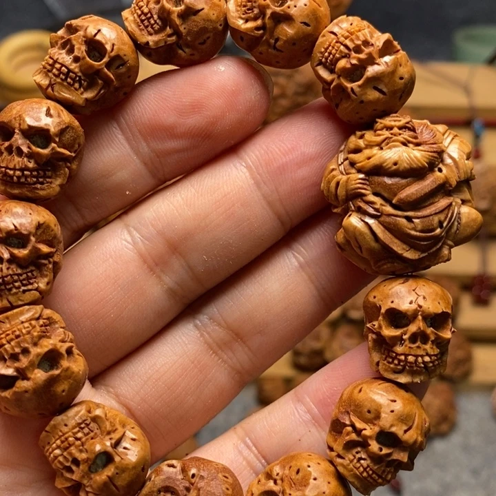 桃核手工雕刻骷髅➕钟馗