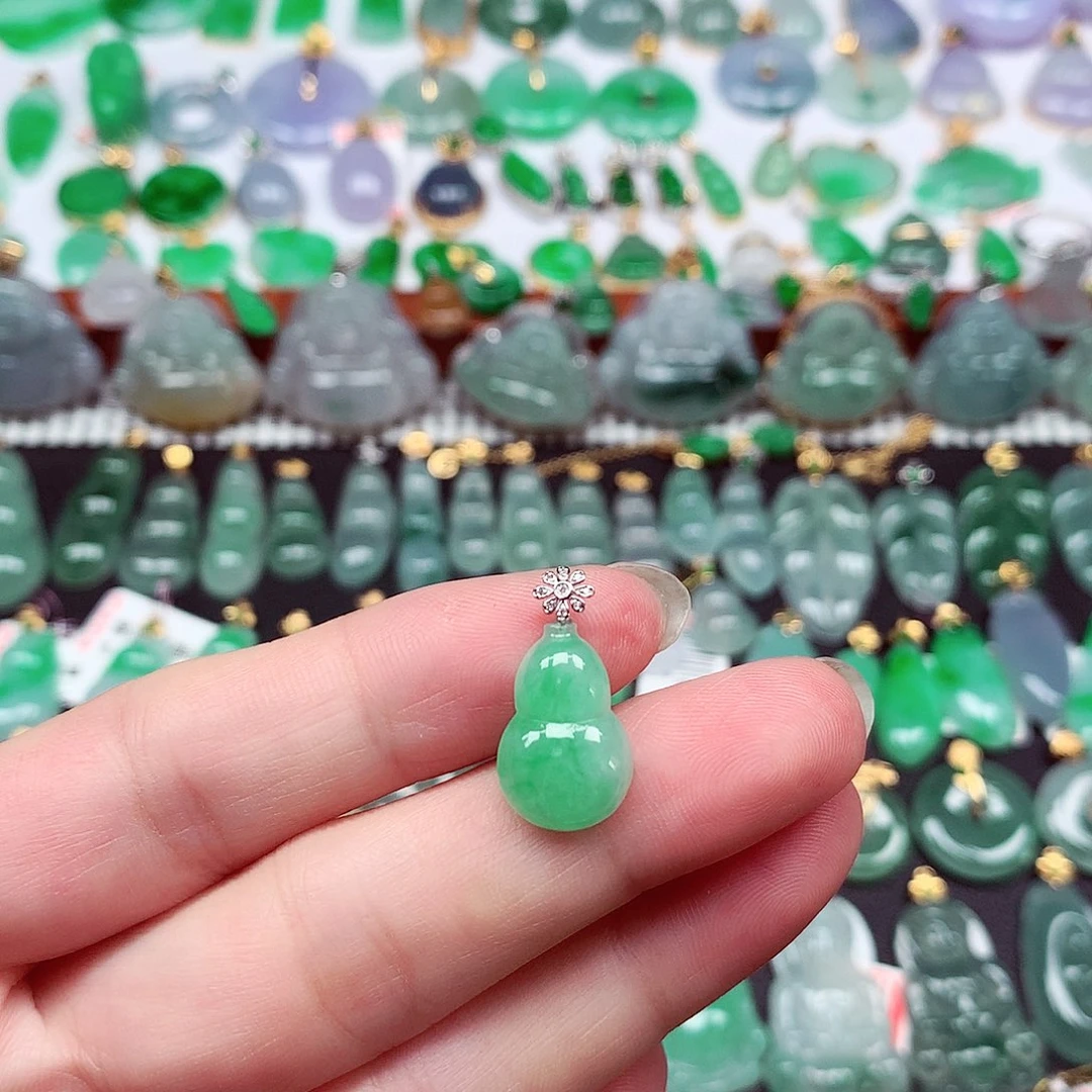 翡翠18K金镶嵌吊坠(不含链)天然翡翠A货