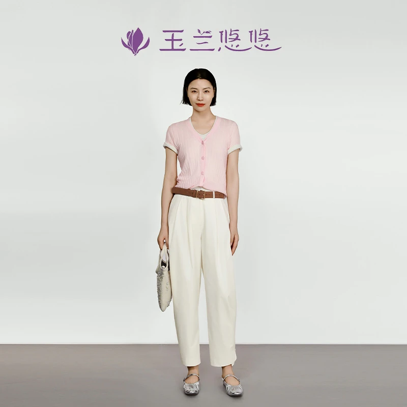 玉兰悠悠2025新款夏"云墨"纯棉老钱显瘦窄脚阔腿两穿八分裤长裤女