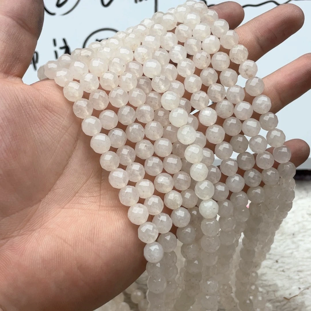 玛瑙/玉髓合金珠宝半成品一条装卡8mm白石切面珠