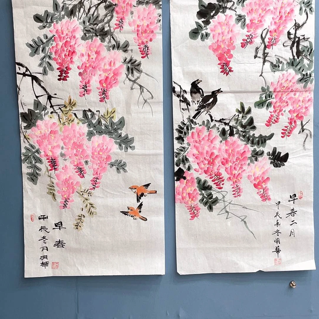 国画紫藤花明华手绘作品