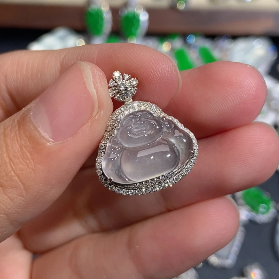 翡翠18K金镶嵌颈饰天然缅甸A货翡翠