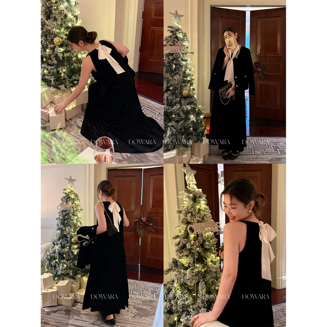 现货大婉酱微胖定制【许我耀眼连衣裙】法式赫本风丝绒挂脖裙 3029D