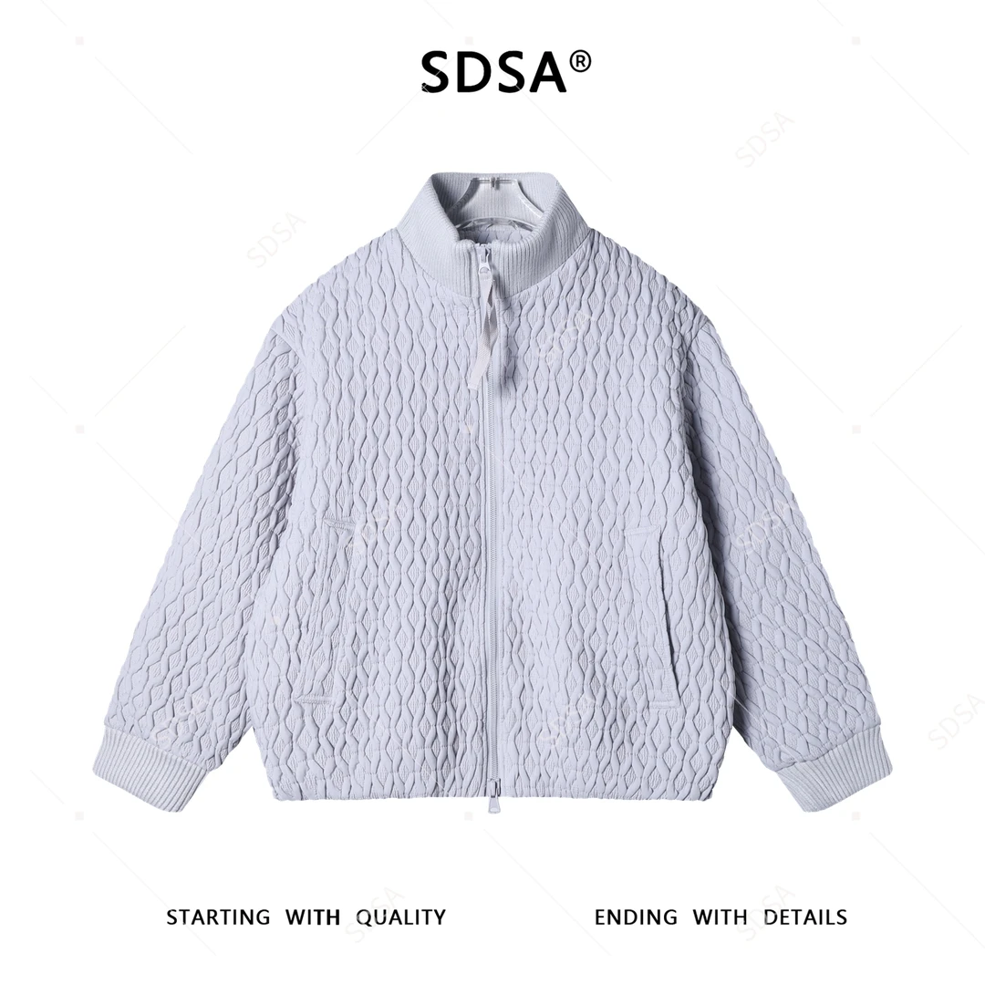 SDSA秋冬新款痞帅男装休闲立领编织高级感菱形格白鹅羽绒服百搭