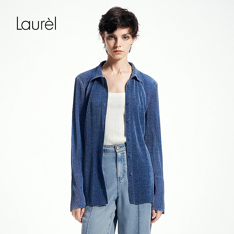 Laurel劳芮25春新款流光单宁叠褶衬衣女LWL362C02800