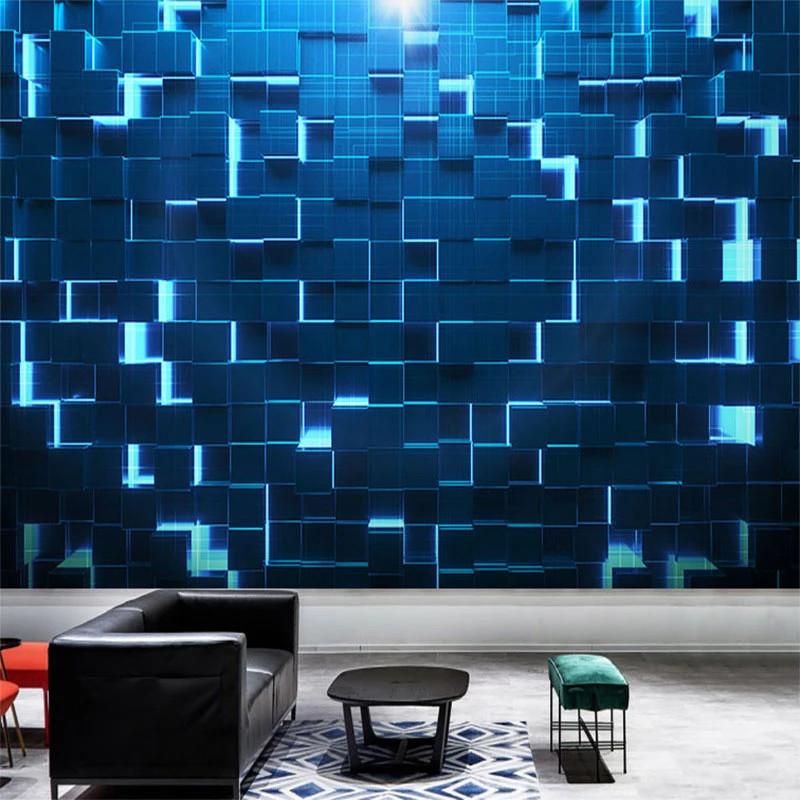 3D立体感几何科技壁画酒吧网咖KTV电竞馆墙纸公司办公室简约墙布
