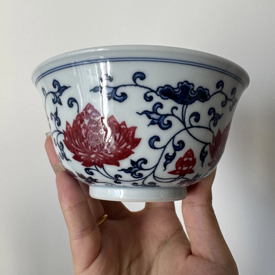 缠枝莲饭碗青花釉里红
