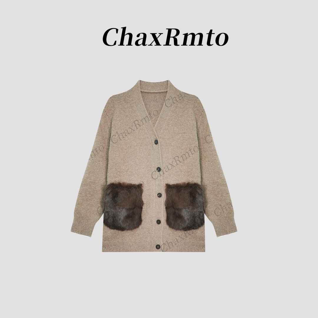 ChaxRmto斯斯25秋冬百搭时尚老钱风休闲针织开衫V领外套TX1095