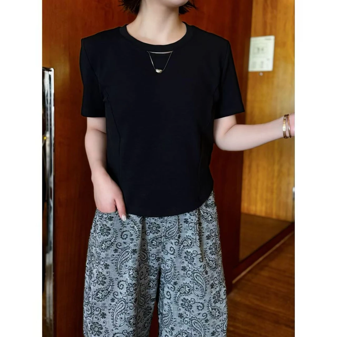 方和屿.抗起球圆领常规款短袖T恤拼接透气新款入秋外套8320