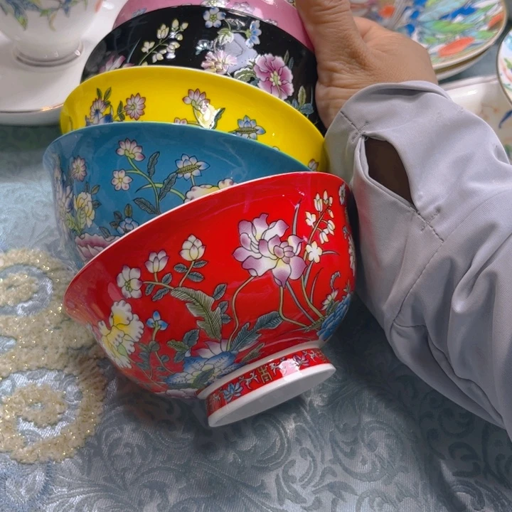 瓷片虞美人碗六个微瑕混搭