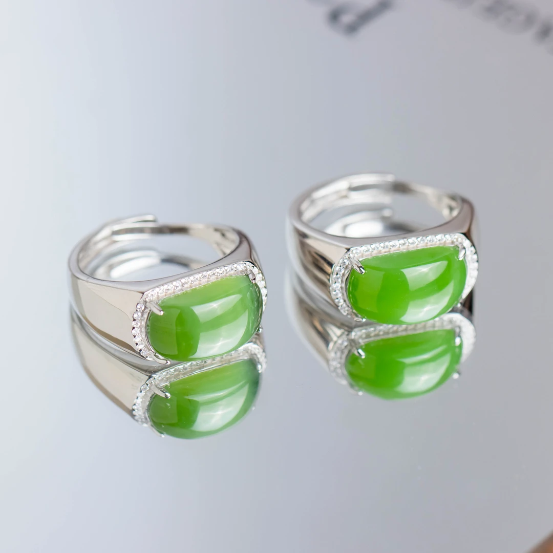 S925银素银镶嵌碧玉马鞍戒指（多样性发货 发其一）