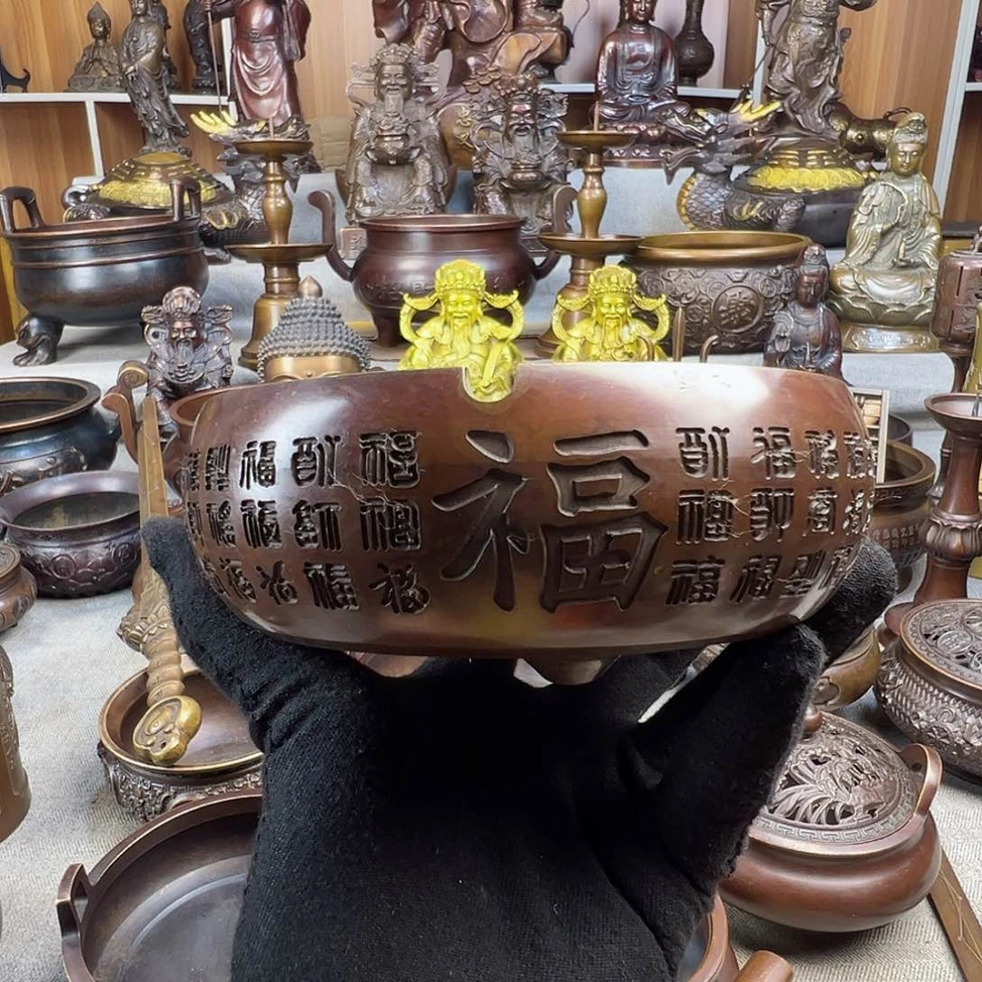 人**火铜香炉聚宝盆铜工艺品风水摆件