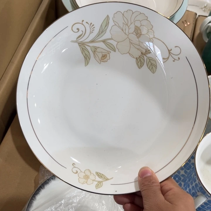 瓷片秒金八寸深盘四个微瑕陶瓷餐具