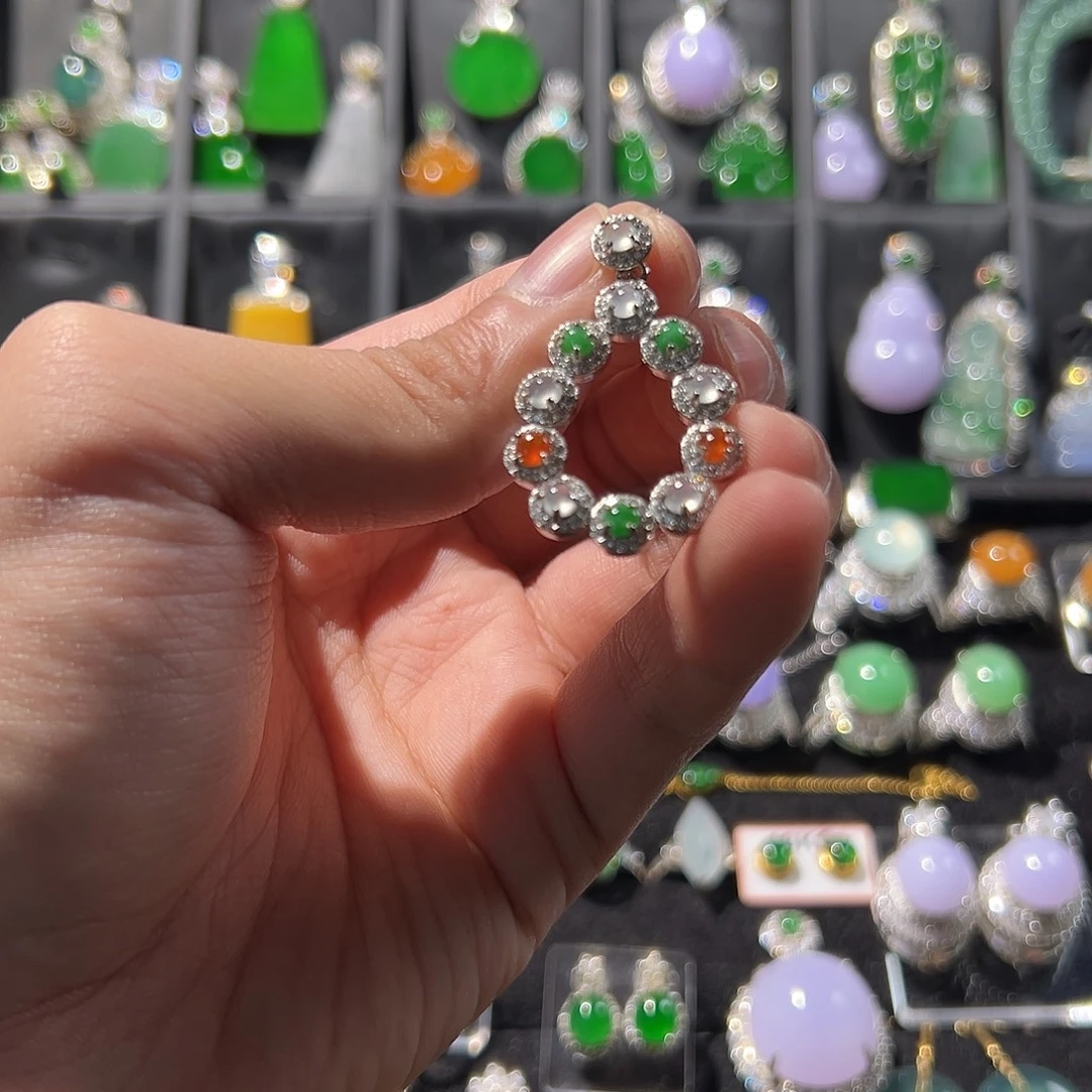 翡翠银S925镶嵌吊坠(不含链)