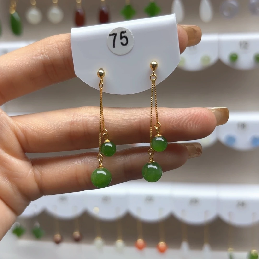 和田玉银S925镶嵌耳饰放漏款