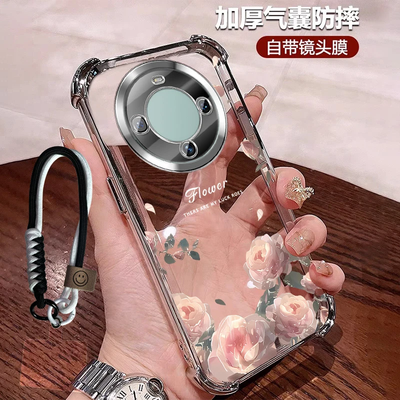 适用华为麦芒30手机壳硅胶玫瑰花防摔透明全包镜头膜手绳女款轻奢