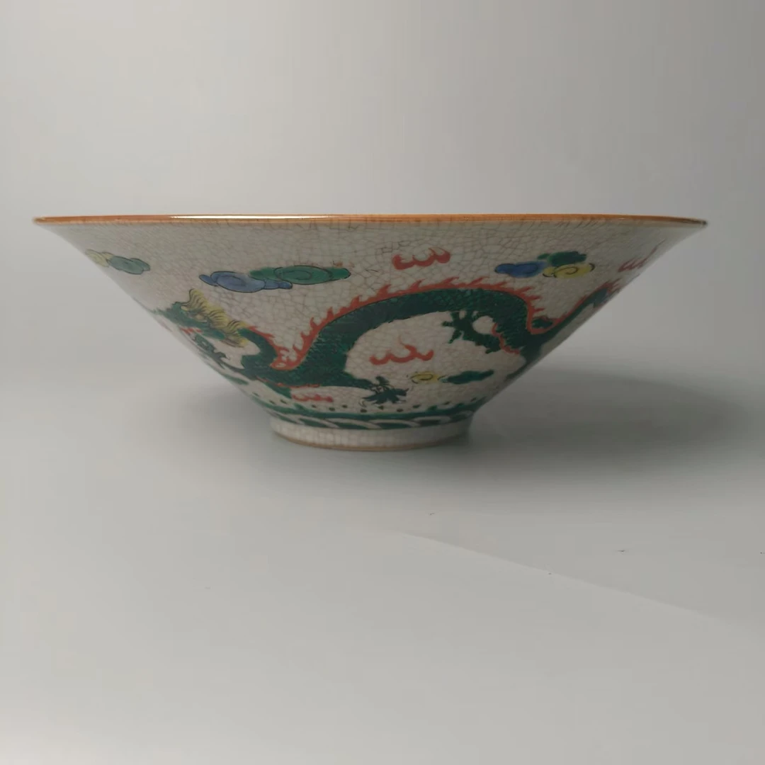 哥釉开片粉彩双龙纹八仙碗4080068