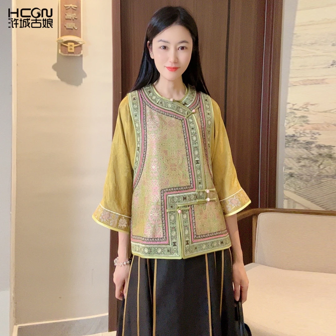 浒城古娘国风中式女刺绣外穿无袖坎肩夏季薄款高端马甲WH0500148