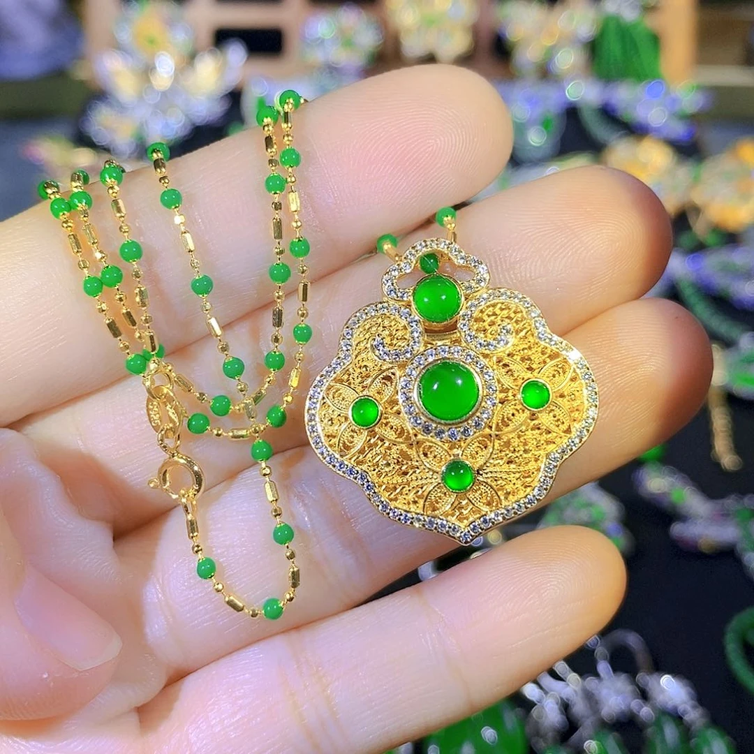 吊坠(不含链)银S925镶嵌翡翠