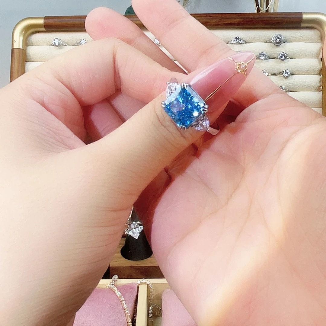 足银合成碳硅石5卡三生石蓝色卡10