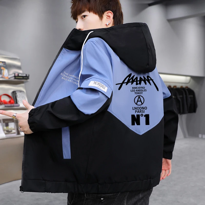 外套男秋季新品潮流撞色拼接夹克休闲青少年初中学生大童帅气褂子