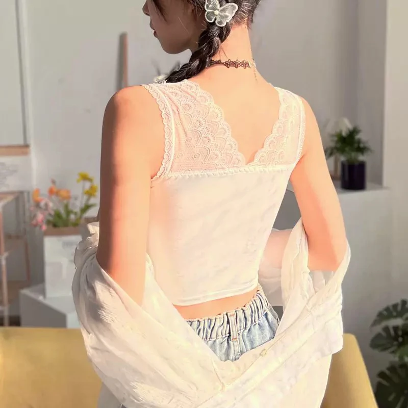 夏季防走光抹胸白色内搭吊带小背心短款蕾丝打底内衣裹胸上衣薄款