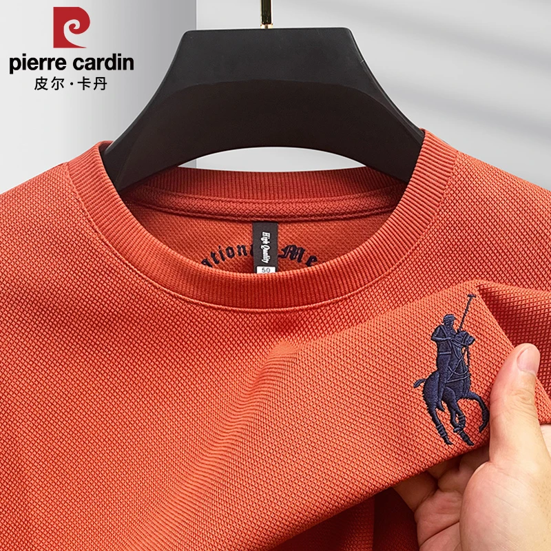 皮尔卡丹2025春秋男士卫衣时尚刺绣宽松舒适休闲秋冬加绒长袖t恤