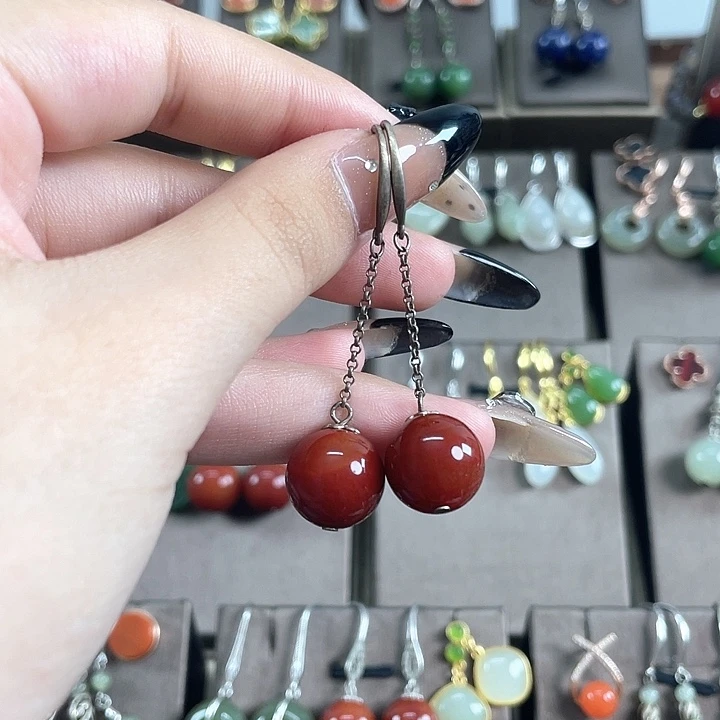 玛瑙/玉髓耳饰银S925镶嵌12左右
