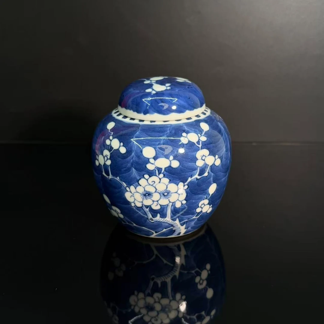 Lot13青花冰梅盖罐-清代年制款高12cm罐口4.5cm-YC10290012501005