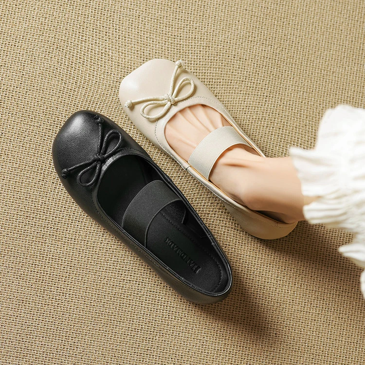 法式软底蝴蝶结玛丽珍鞋女2025新款真皮浅口单鞋一字带平底小皮鞋