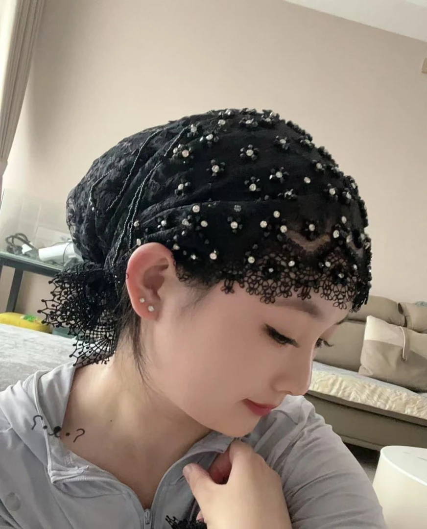 二五年秋季最新款小梅花蚕丝鱼尾帽百搭蕾丝网红