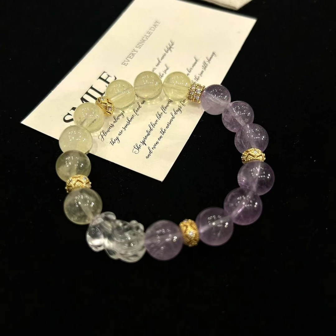 YIMI 天然水晶紫黄搭配貔貅手链x1408（10毫米）