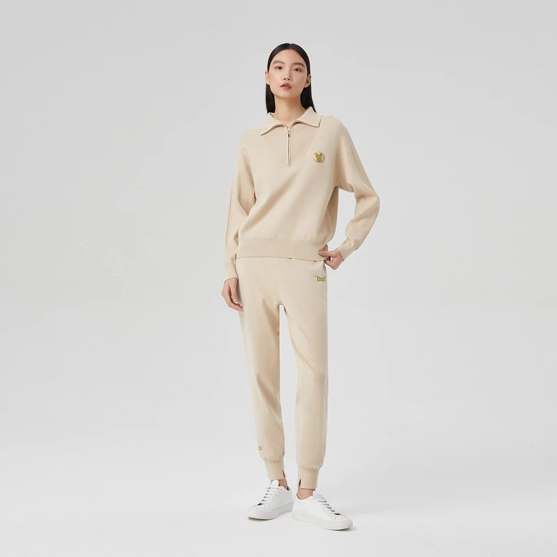 LANCY/朗姿夏季新款毛针织衫运动半拉链长袖时尚百搭连帽