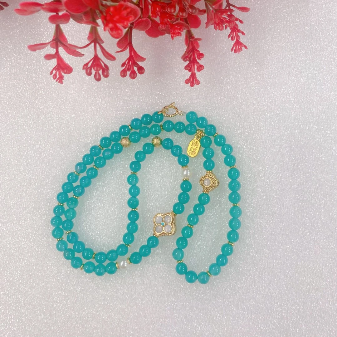 【小天总】TC01006天承妮佳幽蓝天河豪配四叶草DIY项链～赠礼盒