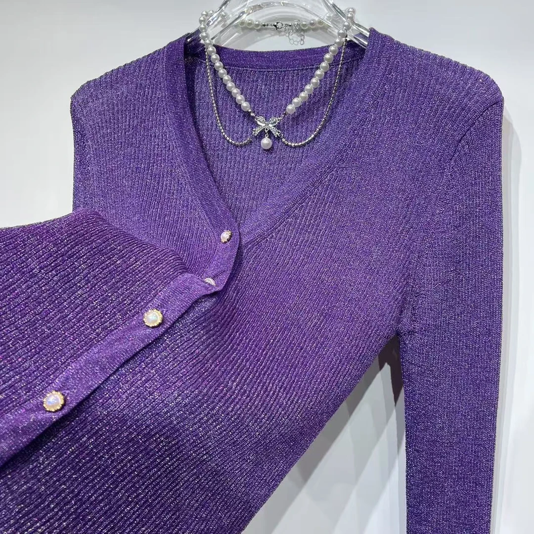 JKO&COCO【紫罗兰】意大利水晶纱夏季薄款时尚百搭 针织衫 上衣短袖