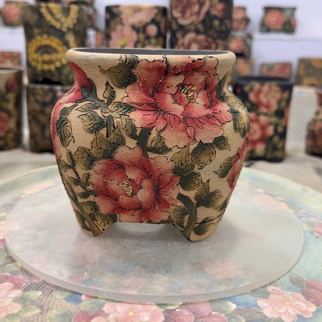 灰****紫砂花盆精品多肉手绘花盆