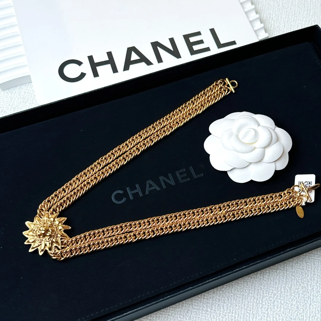 95新 Chanel/香奈儿 柚礼中古/香奈儿狮子素金双层项链CG504005