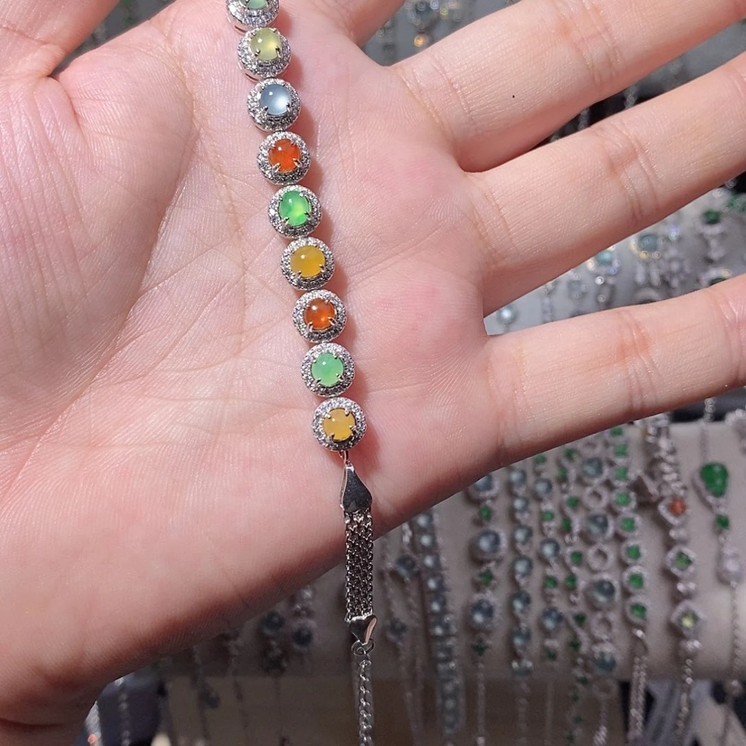 银S925镶嵌手链翡翠k k j