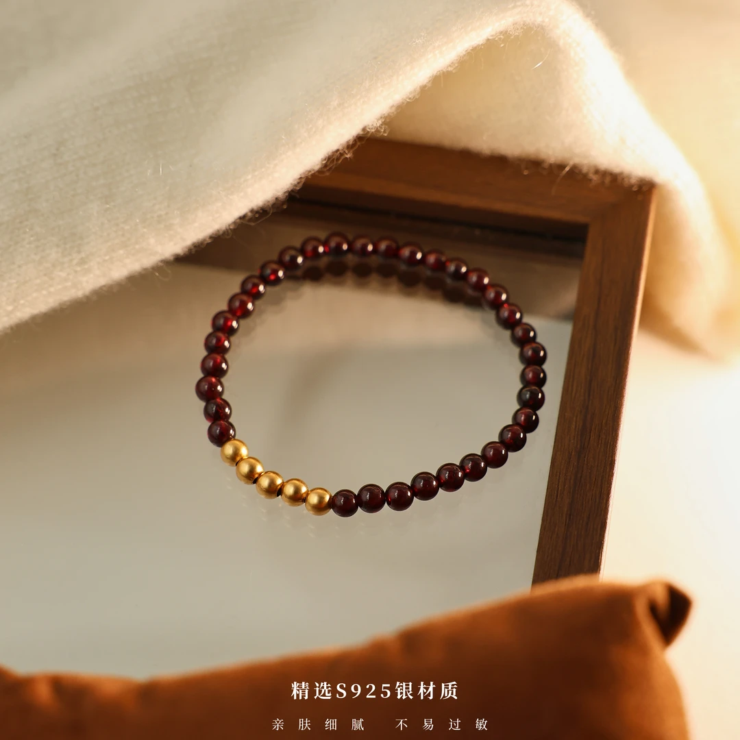 丽沁 925银手链 小圆满民族风银手串弹力绳气质轻奢时尚百搭简约