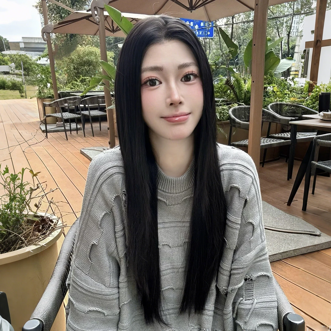 Zz彤彤专属《极道校园》进口丝半蕾丝全头套自然黑色高层次直发