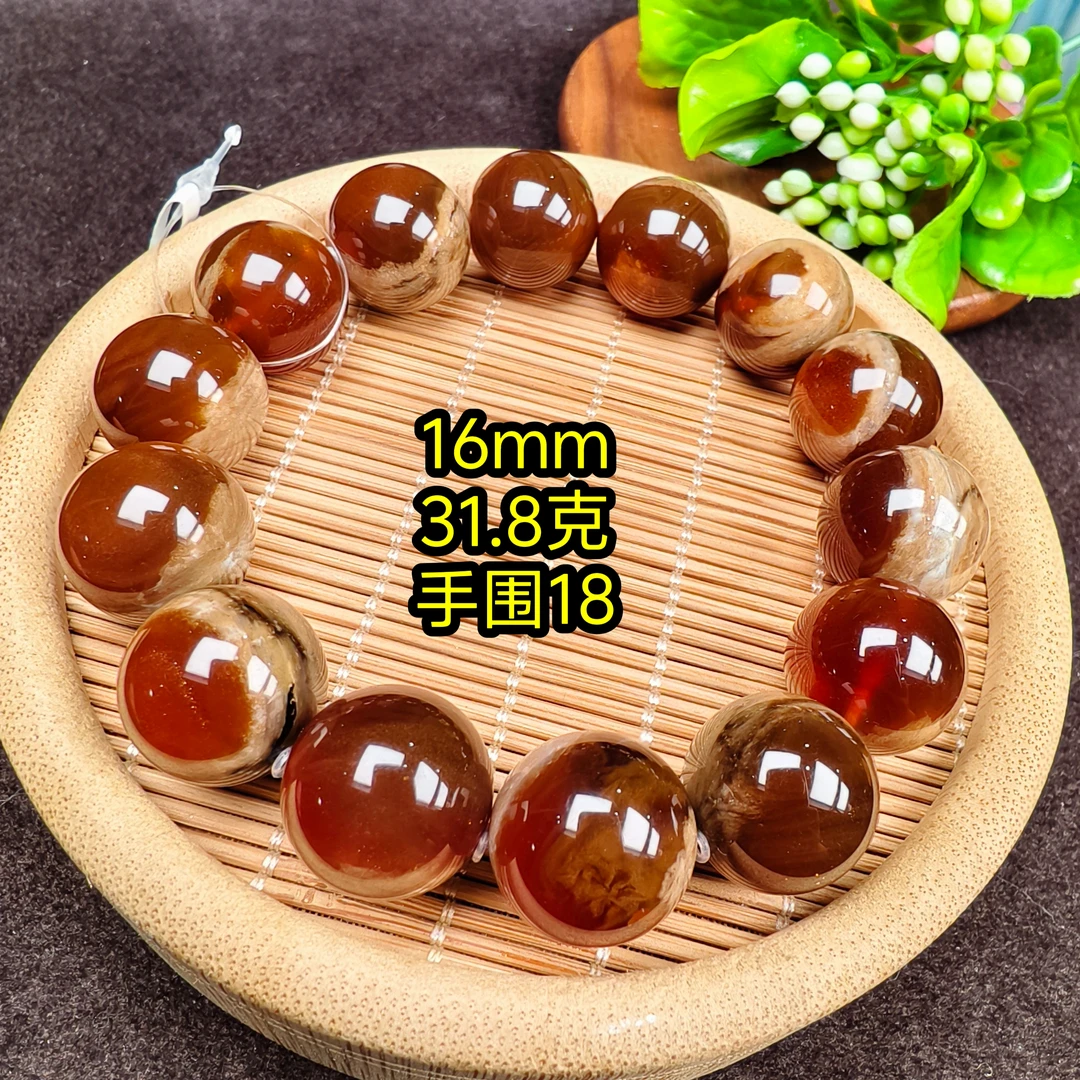 【月光琥珀】16mm缅甸琥珀红糖蜜底青瓷根蜜天眼溶洞一刀料手串
