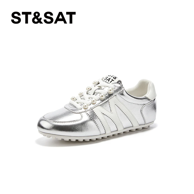 星期六银色芭蕾风软底平底休闲德训鞋女2025春季新款轻便透气单鞋