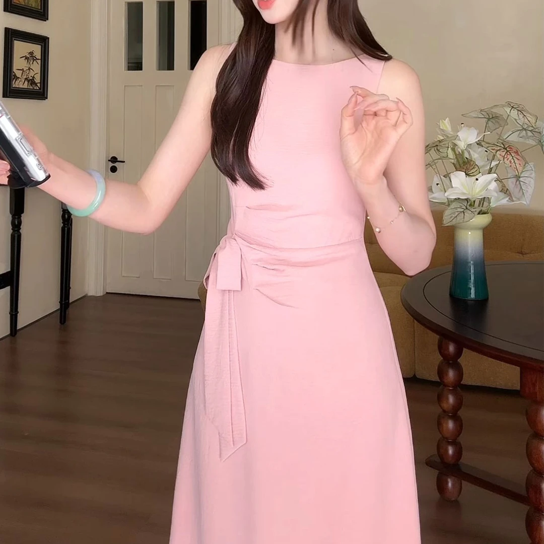 2025夏季新款韩系简约ins风无袖裙子气质女人显瘦掐腰长款连衣裙