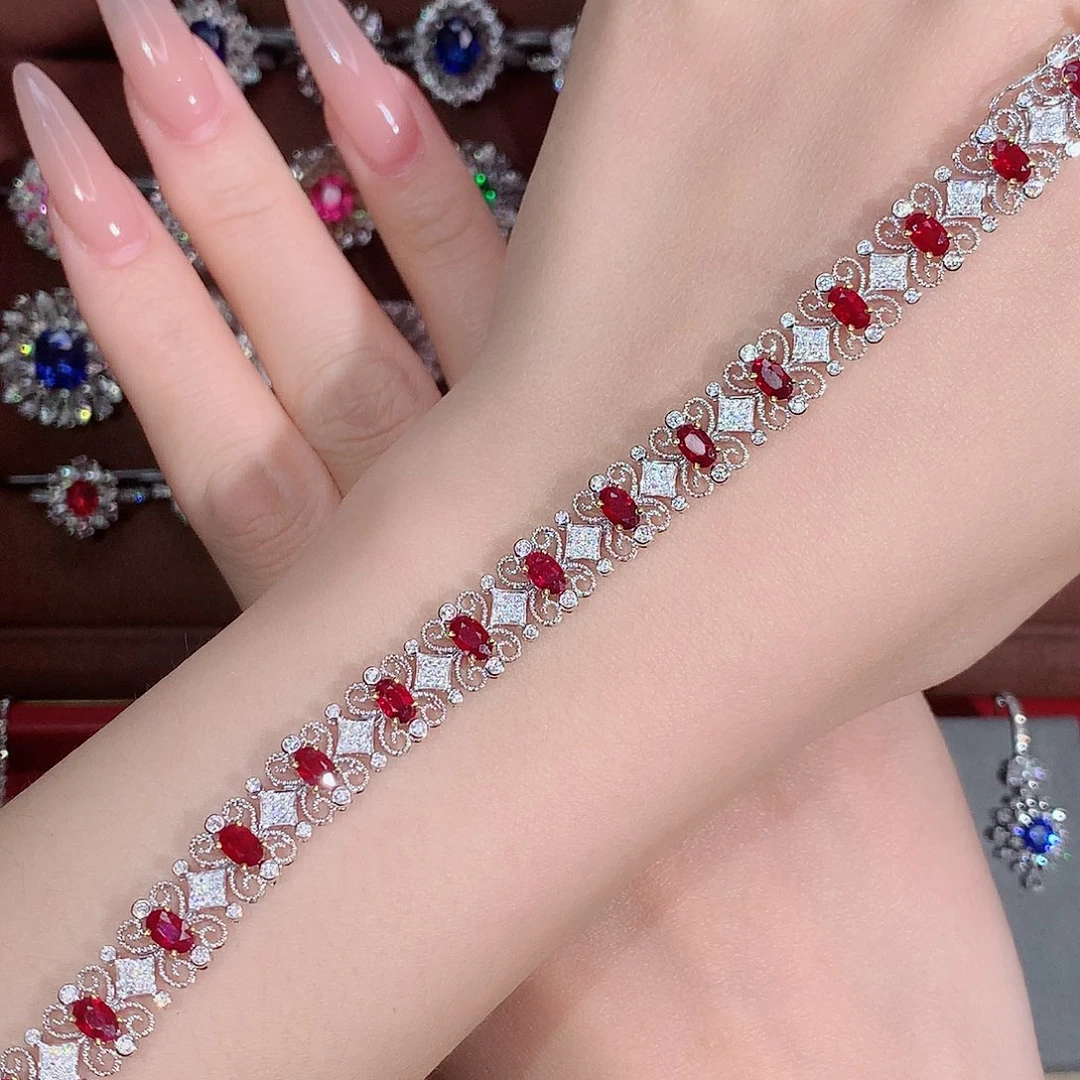 18K金镶嵌手链红宝石5.23ct/天然宝石/七天无理由