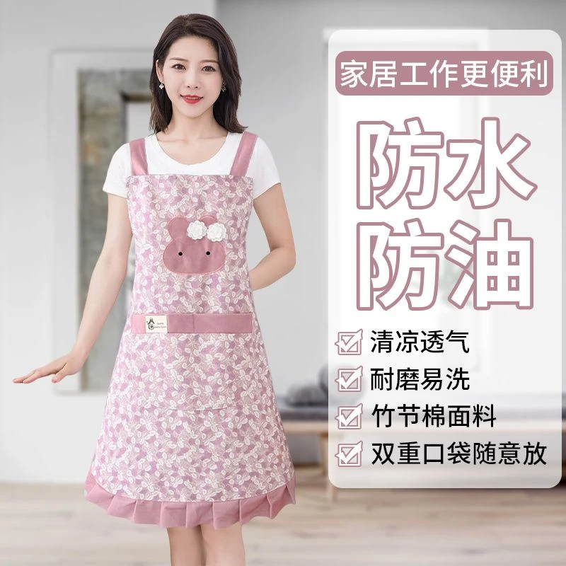 卡通帆布围裙家用防污围腰厨房男女士罩衣新款网红爆款护衣围兜