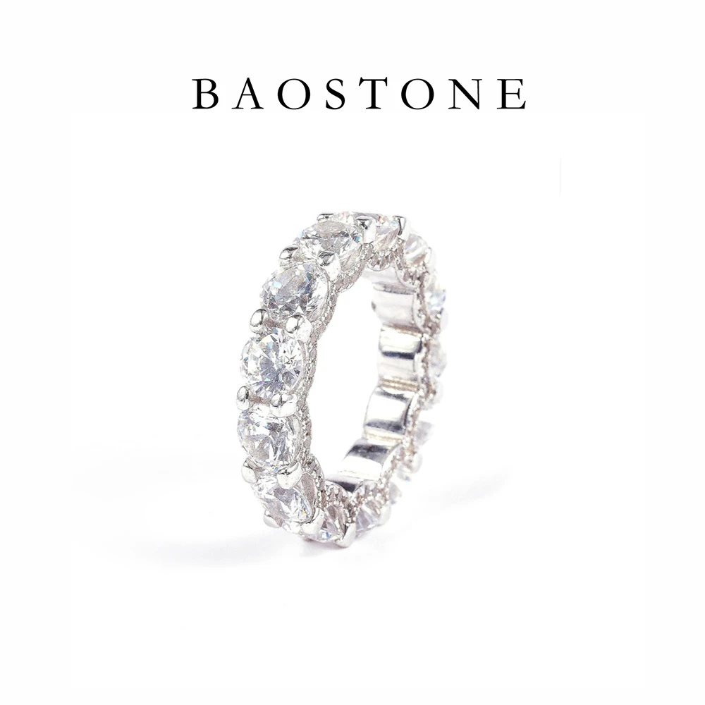 BAOSTONE 925银合成锆石戒指 【雪花排戒】满钻百搭高级排戒 j297