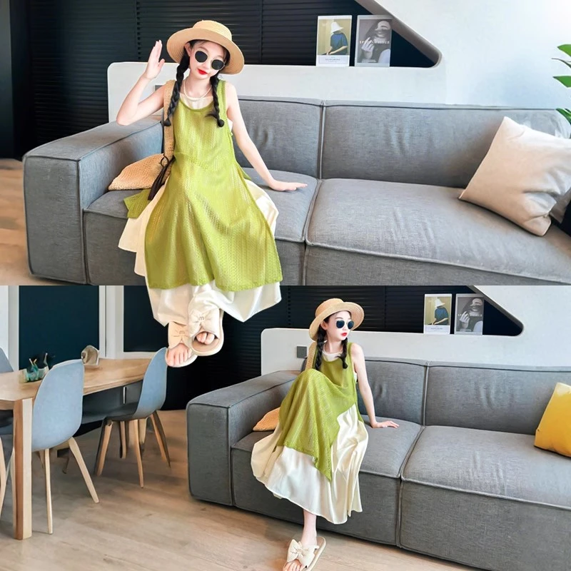 儿童海边度假衣服2025新款女童夏季连衣裙套装女孩夏装洋气吊带裙
