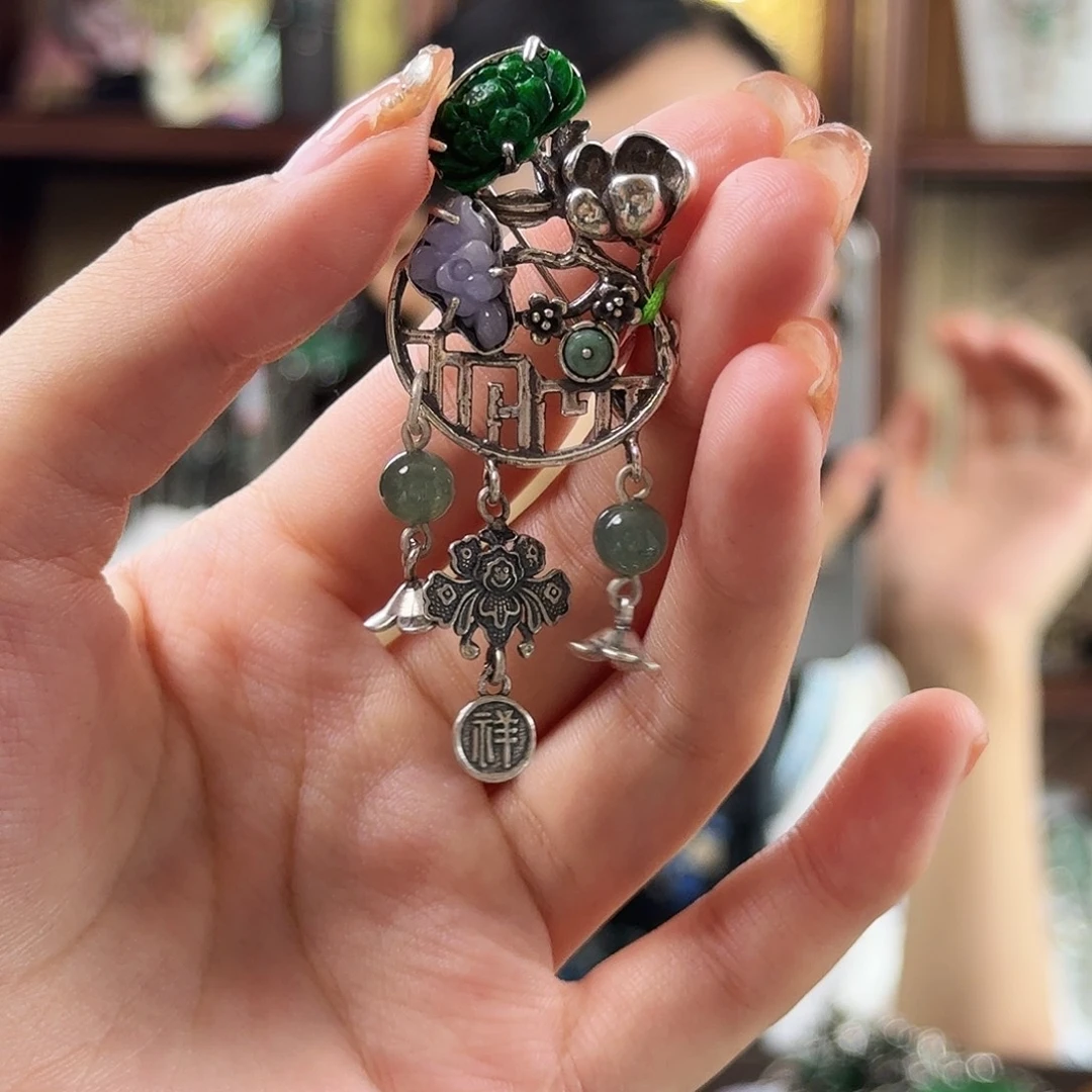 翡翠银S925镶嵌胸饰